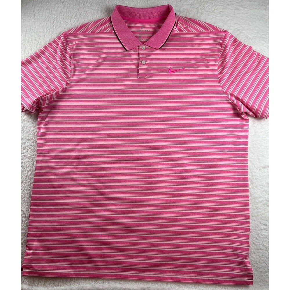 Nike Golf Polo Mens XL Shirt Dri Fit Pink Stripe Performance Resort Wicking